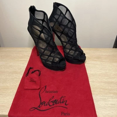 Christian Louboutin Altaranka Mesh Caged Ankle Booties Black Suede Platform 42 - Image 1 of 4