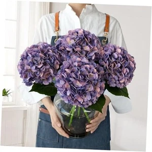 4Pcs Puple Artificial Silk Hydrangea Flowers,22" Silk Faux Hydrangea Bouquet - Picture 1 of 7