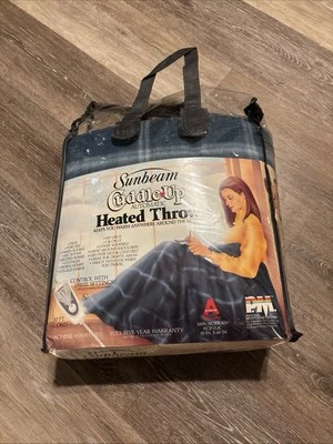 Vintage Sunbeam Cuddle Up Automatic Heated Throw  Blue White Plaid 50”x60” - Image 1 of 3