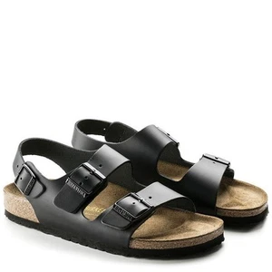 BIRKENSTOCK MILANO BLACK NATURAL LEATHER BACKSTRAP MEDIUM/NARROW WIDTH MEN WOMEN - Picture 1 of 5