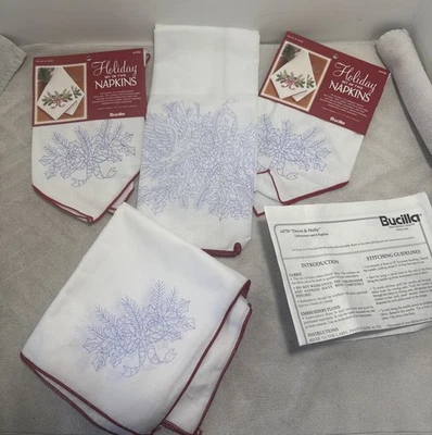 Bucilla 6459 Doves & Holly 8 Napkins &1 Table Runner!  Read - Image 1 of 4