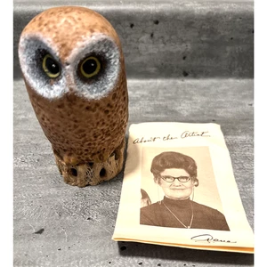Vintage Hand Painted Owl Figurine on Wood Base by Gene Anderson Woods - Picture 1 of 9