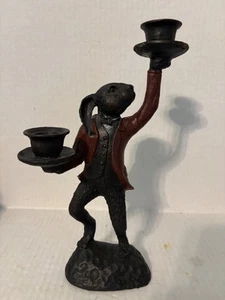VINTAGE CAST IRON BUNNY RABBIT DOUBLE CANDLE HOLDER 11-1/4" HIGH - Picture 1 of 8