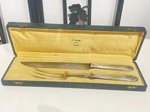 Ancien Couvert à Gigot / Service À Découper Manche Métal Argenté Lame Acier - Foto 1 di 18