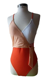 Badeanzug 👙 Einteiler Colorblocking orange Wickeloptik Gr. M - NEU+ Ungetragen - Bild 1 von 18