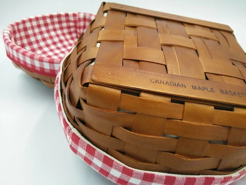 Pair of 2 Canadian Maple Basket Heritage Mint Red Gingham Removable Liner EUC Cover