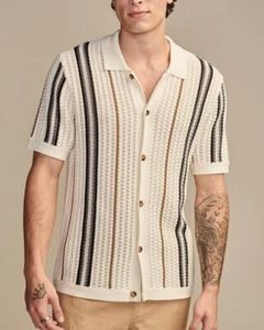 Camisa de punto informal ajustada de manga corta con botones para hombre Blusa - Imagen 1 de 6