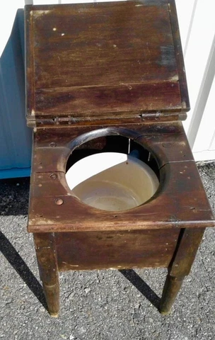 Antique Mahogany (?) 1910s-20s Commode 21" H Furniture with Vintage Chamber Pot Cover