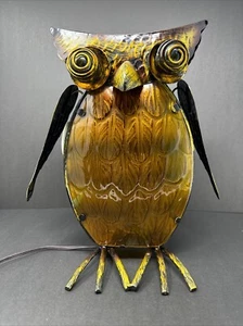 13” Standing Owl Desk Tabletop Lamp Big Eyes Amber Glow Light Copper Tone Metal - Picture 1 of 13
