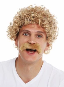Perücken Schnauzbart Karneval Halloween Herren lockig gelockt blond 70er Jahre - Bild 1 von 6