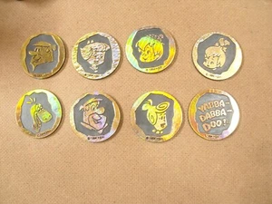 POGS/MILKCAPS FEUERSTEINE BEDROCK BUILDERS SLAMMERS GOLD KOMPLETTSATZ ALLE 8 - Bild 1 von 3