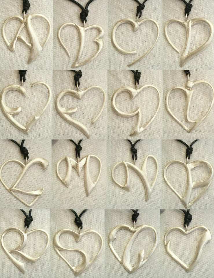 Ciondolo CUORE con INIZIALE in Argento 925 - Pendente Lettera Alfabeto Girocollo - Immagine 1 di 1