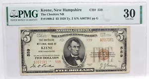 1929 $5 CHESHIRE NB KEENE, NH SCARE LOCATION PMG 30 VERY FINE - Picture 1 of 4