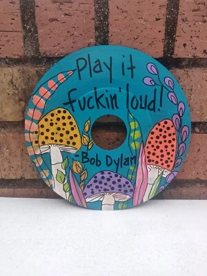Pintura original en disco reutilizado de 7" 45, disco de pared de arte, cita de Bob Dylan Foto 1 de 3