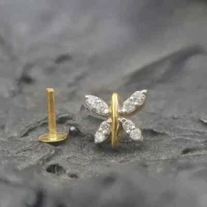 14KYellow Gold Plated 0.50CT Round Lab Created Diamond Womens Butterfly Nose Pin - Picture 1 of 8