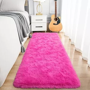 2x6 Fluffy Hot Pink Runner Rugs for Bedroom,Runner Rugs for Hallway Non-Slip - Picture 1 of 8