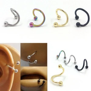 Surgical Steel Spiral Twisted Lip Ring Nose Rings Ear Cartilage Helix Piercing - Picture 1 of 4