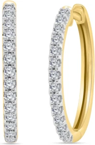 0.50 Carat (Ctw) round Diamond Ladies Huggies Hoop Earrings for Women - 18K Gold - Picture 1 of 6