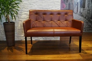 Elegante 2 er Echtleder Sitzbank Armlehnen & Rückenlehne Polsterbank Leder Bank - Bild 1 von 9