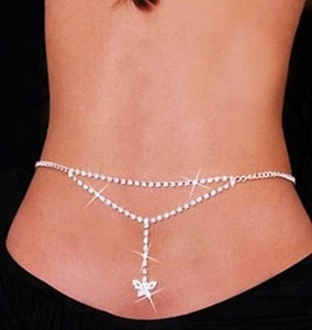 DIAMOND SPARKLING BODY CHAIN BLING BUTTERFLY PENDANT WAIST JEWELRY BEACH FASHION - Picture 1 of 4