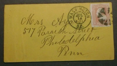 (1867)(?) COVER/with stamp  Washington, D.C. to Philadelphia, Penn. Fancy cancel - Image 1 of 4
