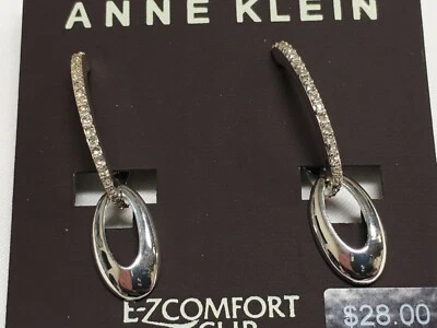 Серьги-кольца Anne Klein с прозрачными стразами посеребренные 1 дюйм 5/8 P811 - Изображение 1 из 4