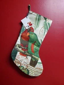 Calza natalizia fatta a mano completamente foderata 17" pappagallo tropicale - Foto 1 di 2