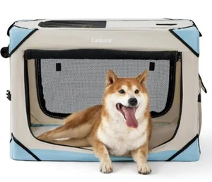 Lesure Collapsible Dog Crate Soft - 30 Inch M - (Beige/Powder Blue) OPEN BOX - Picture 1 of 5