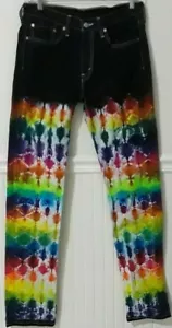 Neu Tie Dye Levis 514 Jeans 32 x 36 Zipper Fly Baumwolle/Elasthan schwarz mit Regenbogen - Bild 1 von 4