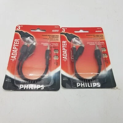 Lot of 2 Philips PH62103 Shielded 3" Y Cable RCA Male Plug to Dual RCA Female - Image 1 of 2