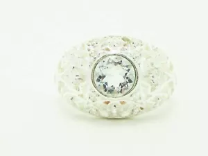 Estate Sterling Silver Natural Aquamarine & CZ Filigree Ladies Ring 4.2g - Picture 1 of 4