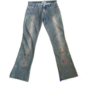 Y2K Max Studio Bootcut Flare Jeans 4 Blue Dirty Wash Embroidered Low Rise Hippie - Picture 1 of 5