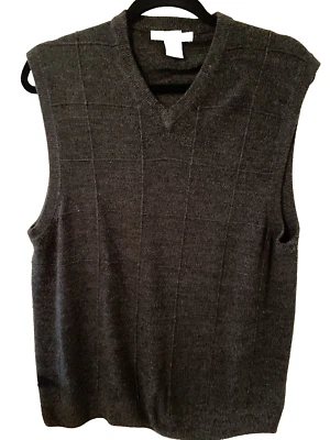 Geoffrey Beene Para hombres L Gris Oscuro Tejido Suave Cuello en V Sin Mangas Suéter Chaleco Rejilla Foto 1 de 3