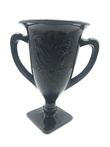 LE Smith tanzende Nymphen Damen schwarz Amethyst Glas 2 Henkel Trophäen Vase 1930er - Bild 1 von 12