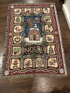 Vintage Crown Crafts Blanket Throw 46x66 Christmas SantaWinter Candy Made USA - Picture 1 of 8