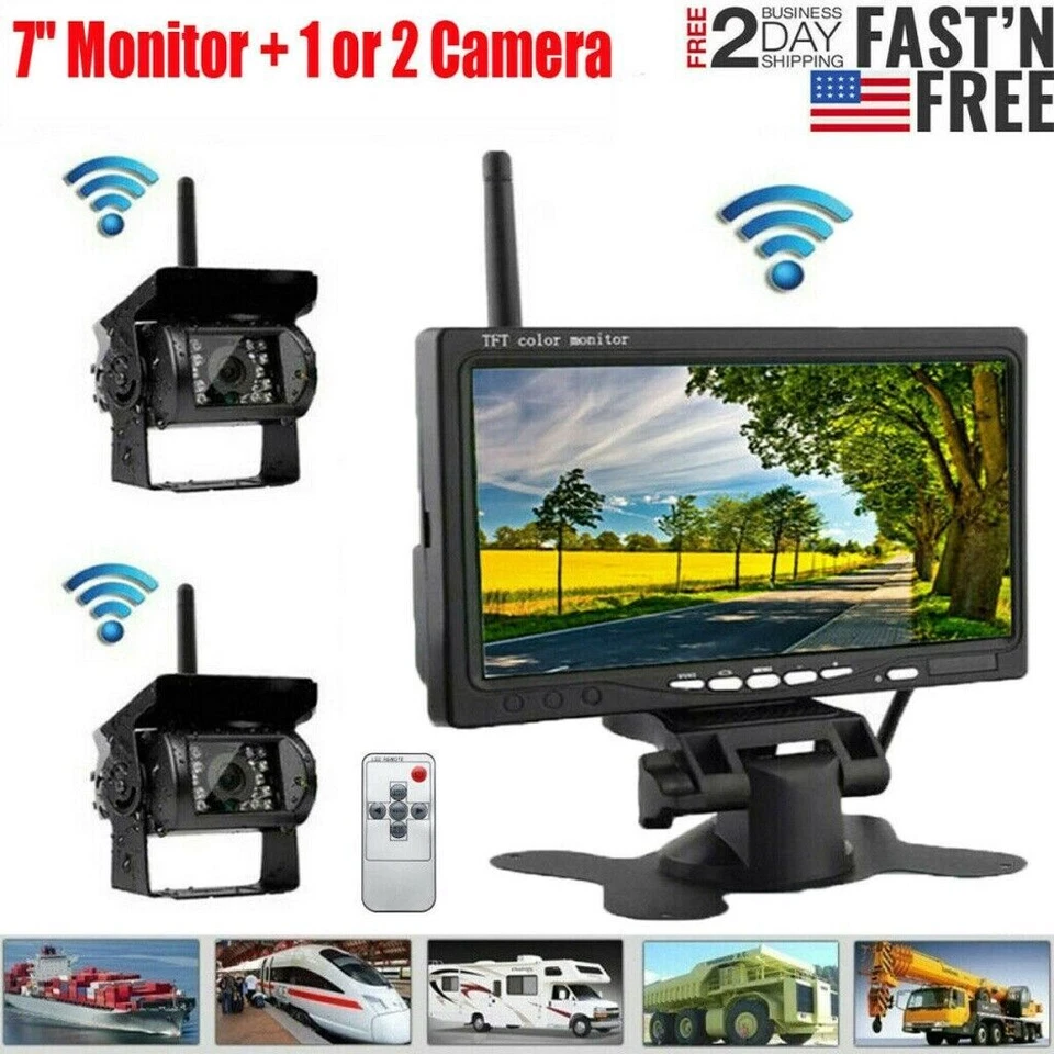 New Wireless Backup Rear View Camera System 7" Monitor Night Vision RV Truck Bus - Image 1 of 4