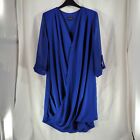 Topshop Dress Size 12 Royal Blue V-neck Turned Up Mesh 3/4 Sleeves