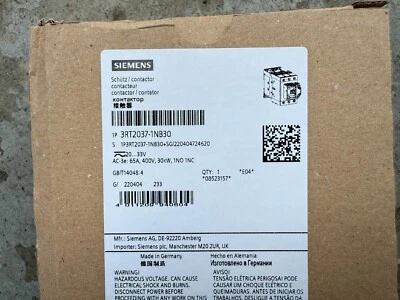 SIEMENS 3RT2037-1NB30 Contactor  33V AC:3e, 65A , 400V 30Kw 1NO 1NC (Brand New) - Image 1 of 2