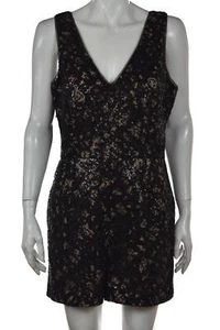 BCBGMAXAZRIA Olsen Womens Romper Size M Black Beige Sleeveless Shorts Cotton - Picture 1 of 5