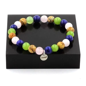 Stones And Minéraux. Bracelet Beads Lapis Lazuli+Jasper Landscape+Peridot+ Q - Picture 1 of 3