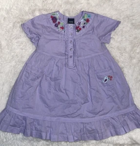 NWT BABY GAP EMBROIDERED DRESS BIRD DETAIL 12-18 MONTHS PURPLE RUFFLE FLOWERS - Picture 1 of 6