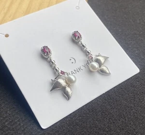 Orecchini in argento 925 fatti a mano con perle naturali pirope pietre preziose Reiki - Foto 1 di 8