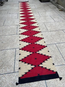 Southwestern Red Navajo Rug Runner Hand Woven Kilim Geometrical 3x18 ft Wool Rug - Picture 1 of 6