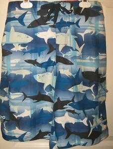 Hang Ten Blue Shark Swim Suit Board Trunks Shorts Boys Size 10 / 12 Medium NWT - Picture 1 of 2