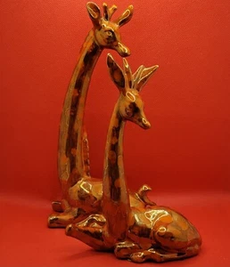 Pair of Vintage MCM Styled Ceramic Giraffe Figurines 1970s Orange Gold Animals - Picture 1 of 8