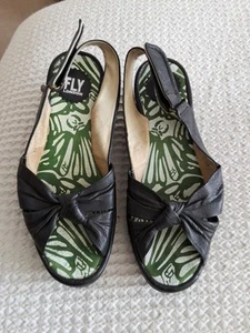 Fly London Yakin Schwarz Leder Plateau Keilabsatz Slingback Sandalen EU 39 - Bild 1 von 4