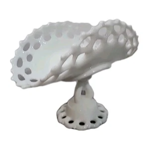 "Soporte de pedestal de vidrio de leche vintage West Moreland detalles bordes extremos abiertos fruta 9""" - Imagen 1 de 14