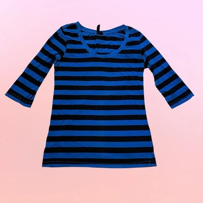 vintage y2k emo scene grunge alt blue black striped top S/M edgy 2000s goth punk - Image 1 of 4