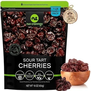 Sun Dried Sour Tart Cherries, Lightly Sweetened, Fresh in Resealable Bag, Kosher - Picture 1 of 11
