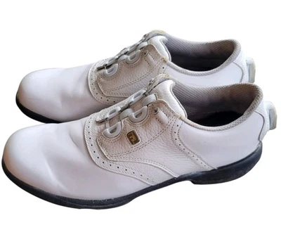 Sapatos de golfe femininos Footjoys Dryjoys Boa, tamanho 7,5N, branco/preto - Imagem 1 de 4